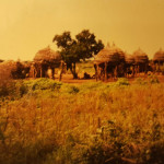 South Sudan village. They survive in these huts during rain season.